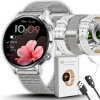 Smartwatch Damski Elegancki Zegarek AMOLED Rozmowy BT 3 Paski Srebrny IP68
